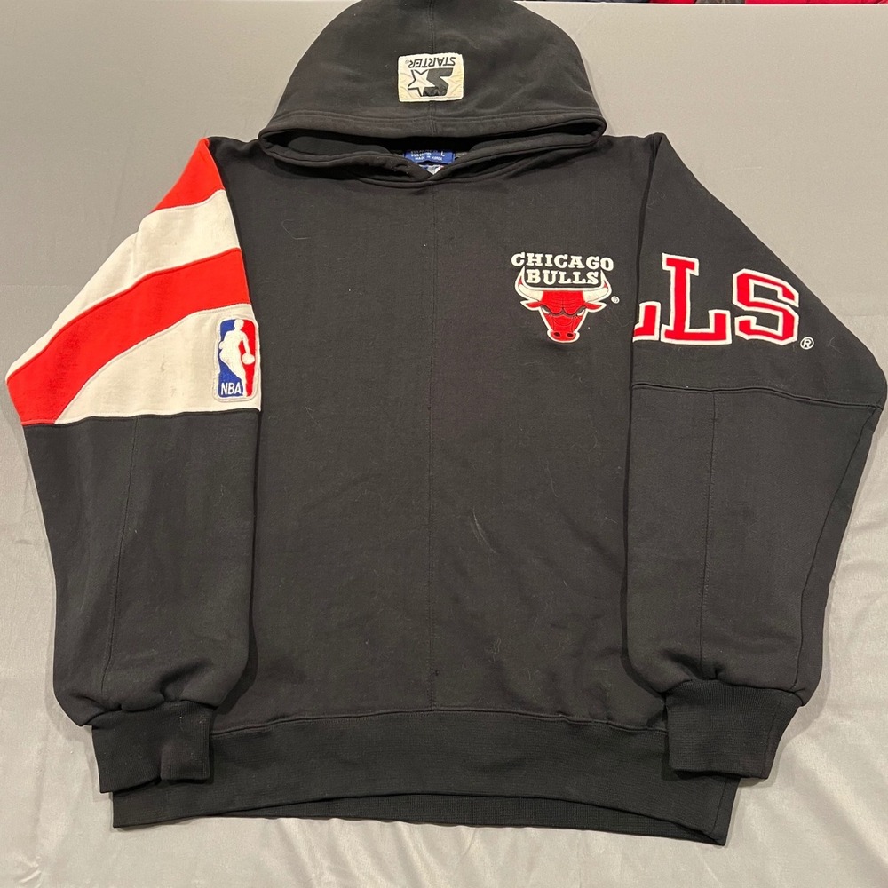 Vintage Chicago Bulls Starter Hoodie NBA Heavyweight Pullover Large 90s